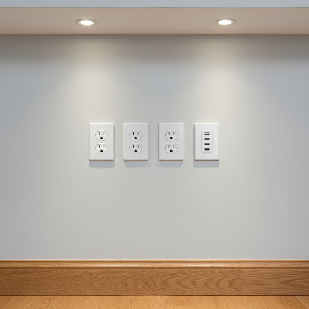 Four electrical outlets, one of which is a USB outlet.