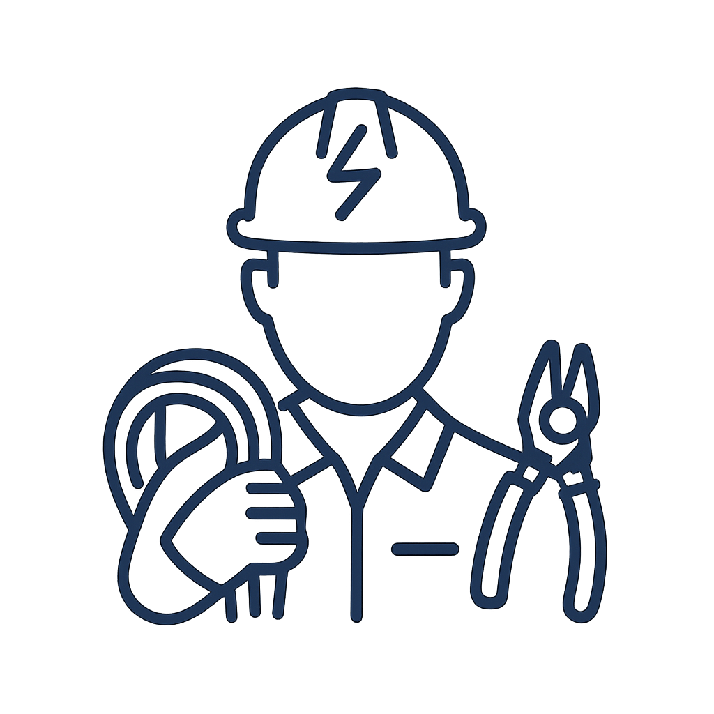 A blue illustration of a man in a hard hat and eye protection holding a wrench and pliers, giving a thumbs up.